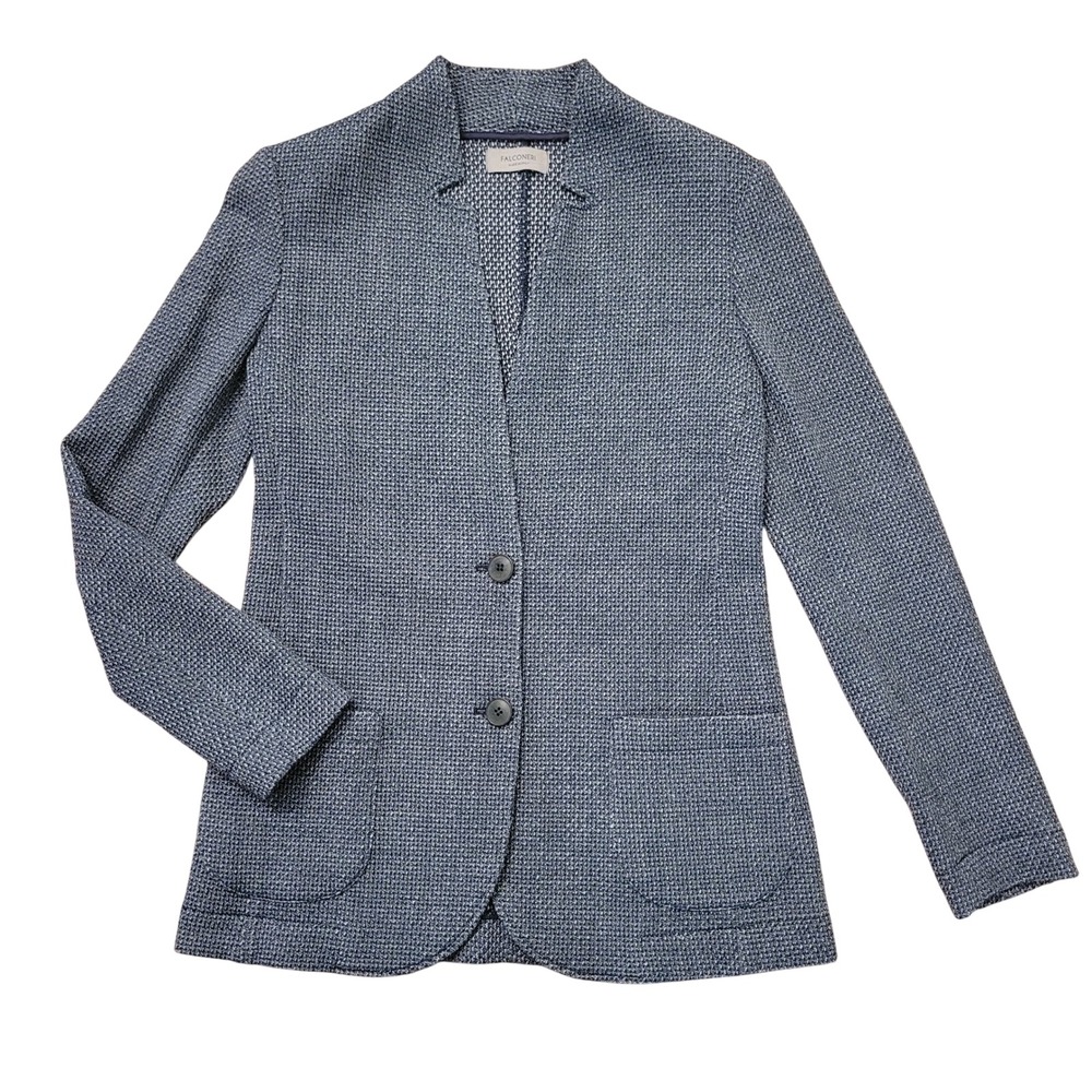 Falconeri M Knit Blazer Grey Virgin Wool Italy Two Button Jacket Academia Twee